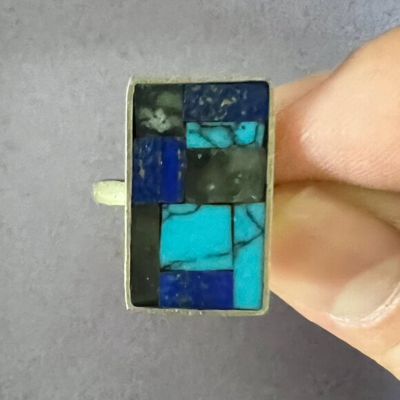 Pippa Smalls 18K Gold Vermeil Lapis Turquoise Square Ring - Picture 3 of 3